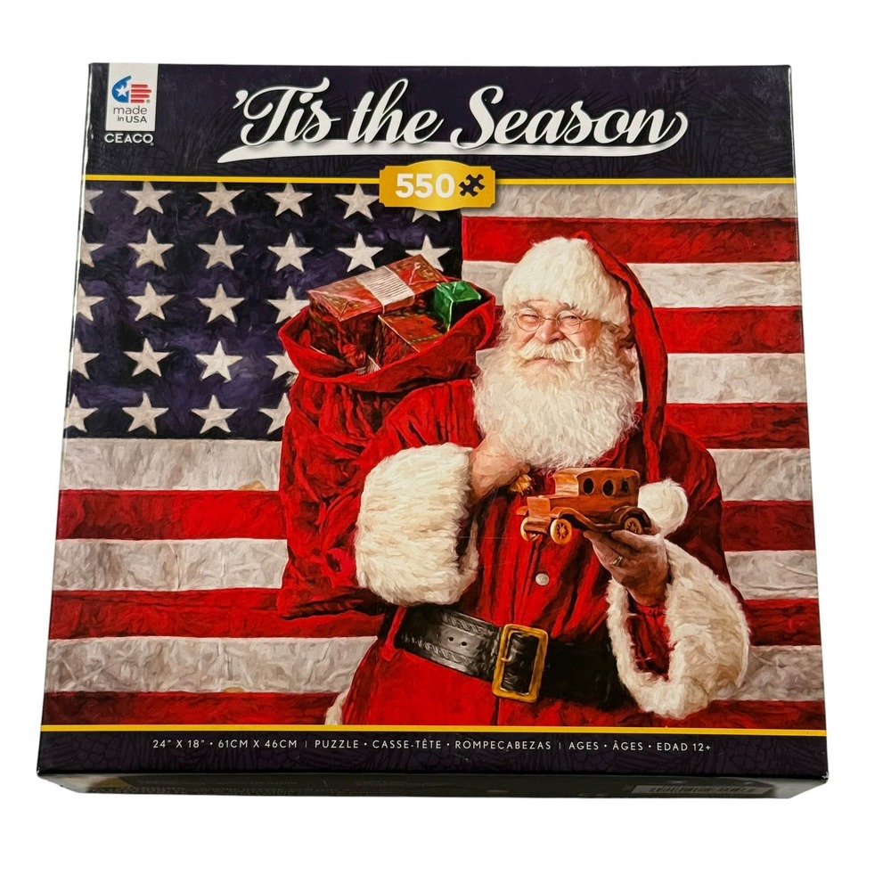 Ceaco Tis the Season 550 Piece Puzzle Santa American Flag Larry Hersberger